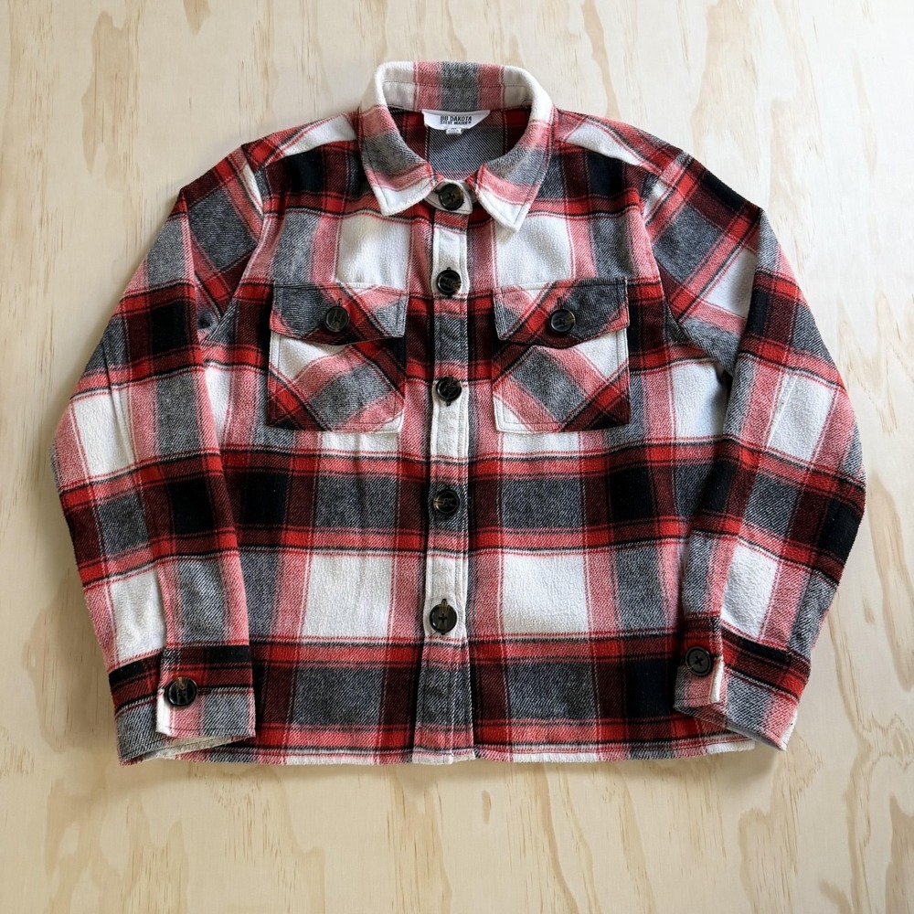 BB Dakota Steve Madden Shirt Jacket Womens Medium Red Plaid Flannel Button Front